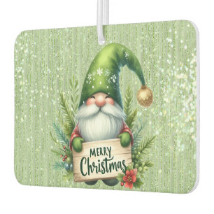Merry Christmas Green Gnome Glittery Air Freshener
