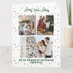Merry Christmas Green Holiday Card 3 Photo Collage