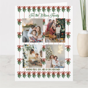 Merry Christmas Green Holiday Card 4 Photo Collage