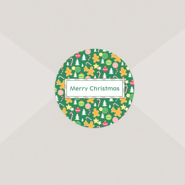 Merry Christmas Green Holiday Themed Design Classic Round Sticker (Creator Uploaded)
