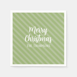 Merry Christmas Green Minimalist Simple Striped Napkin