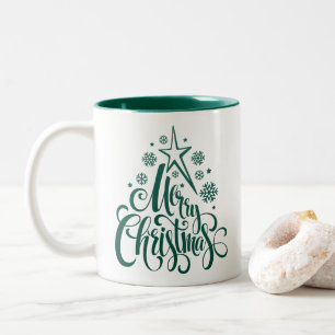 Merry Christmas Green Modern Two-Tone Coffee Mug