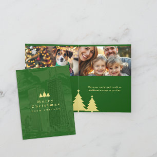 Merry Christmas Green Photo Folded Holiday Card