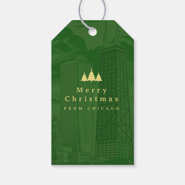 Merry Christmas Green Photo Gift Tags (Front)