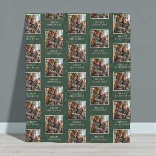 Merry Christmas Green Photo Holiday Fleece Blanket