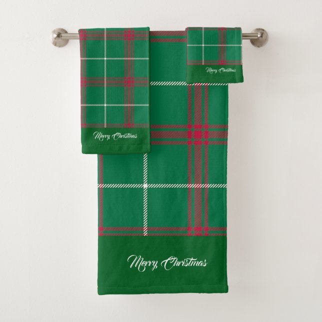Merry Christmas Green Plaid  Bath Towel Set (Insitu)