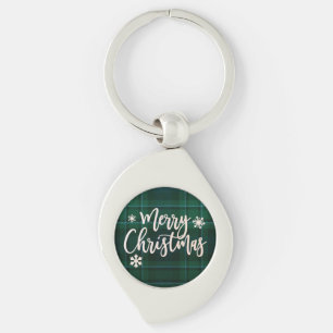 Merry Christmas Green Plaid Keychain