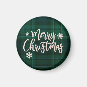Merry Christmas Green Plaid Magnet