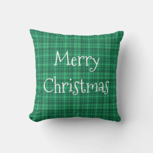 Merry Christmas Green Plaid Retro Country Throw Pillow
