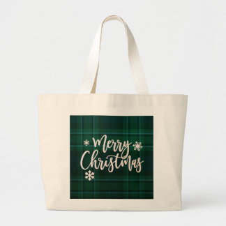 Merry Christmas Green Plaid Tote