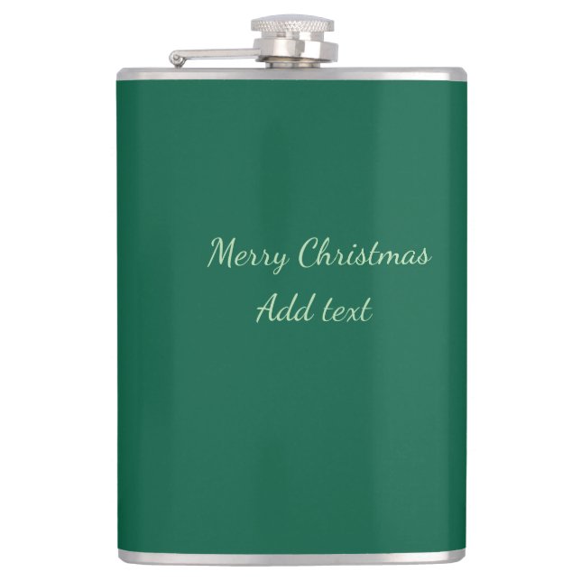 Merry Christmas green plain solo background holida Hip Flask (Front)