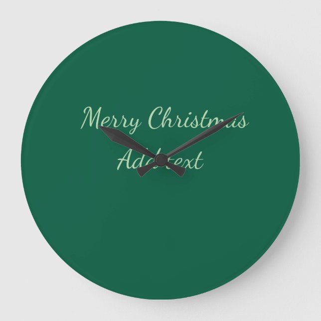 Merry Christmas green plain solo background holida Large Clock (Front)