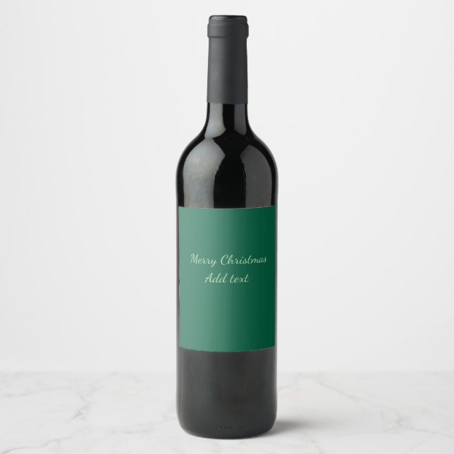 Merry Christmas green plain solo background holida Wine Label (Front)