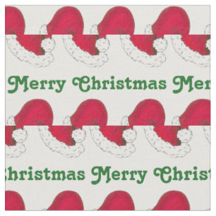Merry Christmas Green Red Santa Claus Hat Xmas Fabric