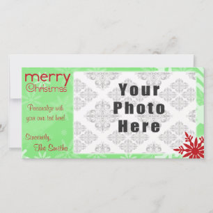 Merry Christmas Green/Red Snowflake theme Holiday Card