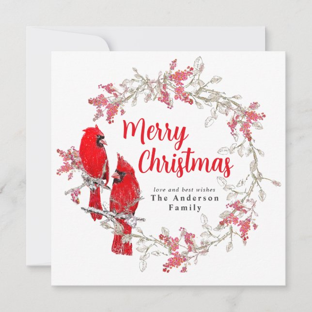 Merry Christmas green red winter greenery Holiday Card (Front)