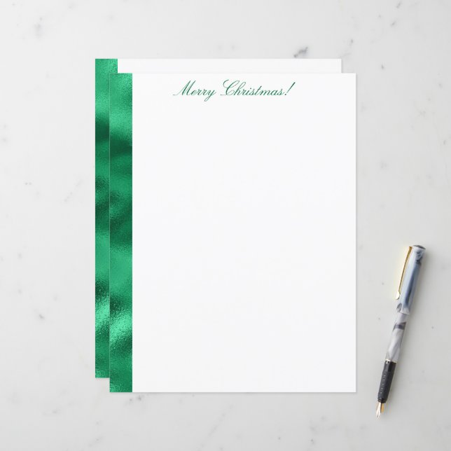 Merry Christmas Green Satin Metallic Stationary (Front/Back In Situ)