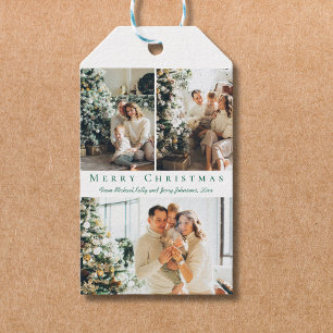 merry christmas green script 3 photos collage gift tags