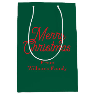 Merry Christmas Green Script Holiday Medium Gift Bag