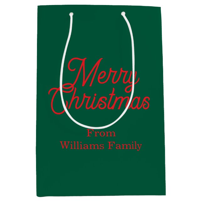 Merry Christmas Green Script Holiday Medium Gift Bag (Front)