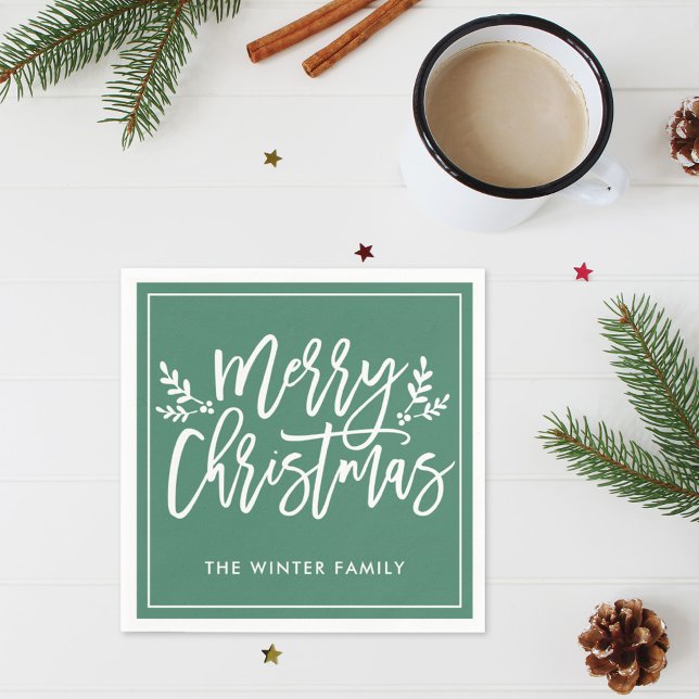 Merry Christmas | Green Script Holiday Napkin (Creator Uploaded)