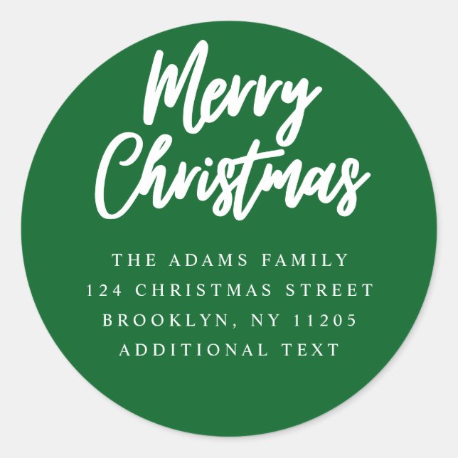 Merry Christmas green script Return Addrress label (Front)