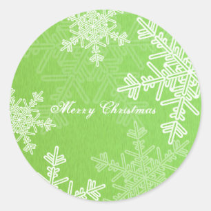 Merry Christmas Green Snowflake Minimalist  Classic Round Sticker