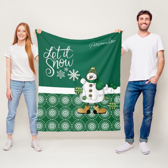 Merry Christmas Green Snowman  Fleece Blanket (In Situ)