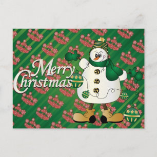 Merry Christmas Green Snowman Holiday Postcard