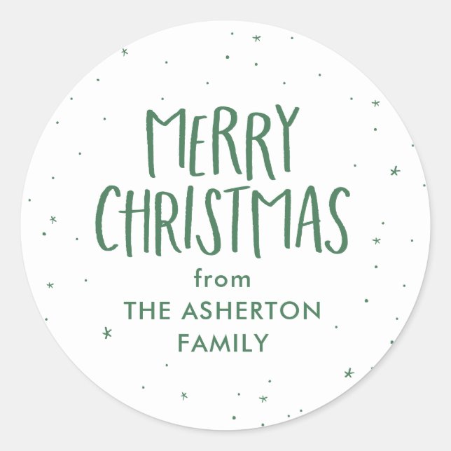 Merry Christmas green stars dots personalized gift Classic Round Sticker (Front)