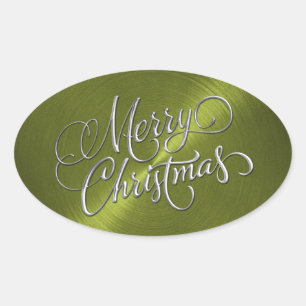 Merry Christmas Green Sticker Embossed Look
