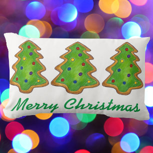 Merry Christmas Green Sugar Cookie Tree Holiday Lumbar Pillow