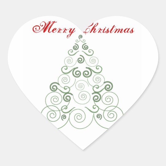 Merry Christmas, green tree of swirls Heart Sticker