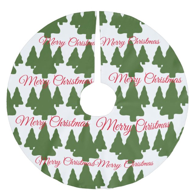 Merry Christmas Green Trees  Brushed Polyester Tree Skirt (Front)