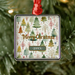 Merry Christmas Green Watercolor Pine Trees  Metal Ornament<br><div class="desc">Merry Christmas Green Forest Watercolor Pine Trees Metal Ornament</div>