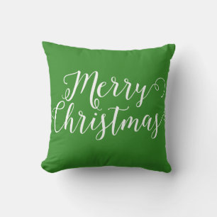 Merry Christmas Green White Christmas Throw Pillow