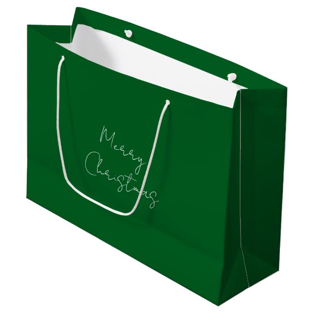 Merry Christmas Green White Custom Colourful Brigh Large Gift Bag (Front Angled)