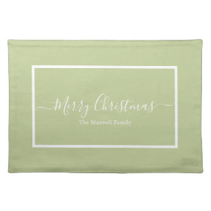 Merry Christmas green white family name  Placemat
