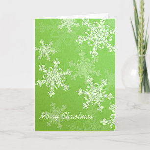 Merry Christmas Green White Snowflakes Minimalist Holiday Card