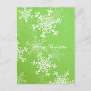 Merry Christmas Green White Snowflakes Minimalist Holiday Postcard