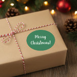 Merry Christmas Green & White Typography Festive Classic Round Sticker<br><div class="desc">Keep it simple with this festive green & white gift label sticker with Merry Christmas in white Typography / text. Or change it up by easily personalizing it by changing the text. Or change the colour in the design editor tool. Stick them on Christmas cards, gifts or give them to...</div>