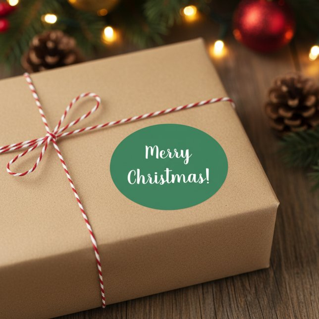 Merry Christmas Green & White Typography Festive Classic Round Sticker (Creator Uploaded)