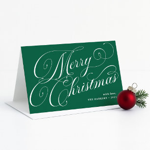 Merry Christmas   Green with Elegant Calligraphy Holiday Card