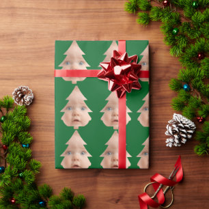 Merry Christmas Green Wrapping Custom Circle Photo Wrapping Paper