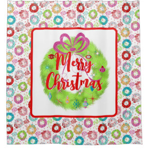 Merry Christmas Green Wreath Retro Christmas