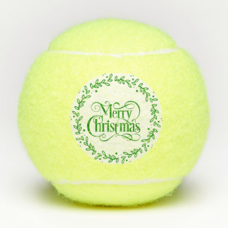 MERRY CHRISTMAS GREEN WREATH TENNIS BALLS