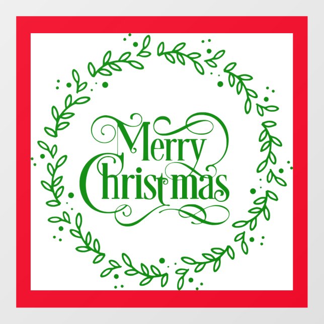 MERRY CHRISTMAS GREEN WREATH WINDOW CLING (Sheet)