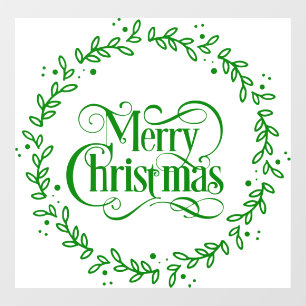 MERRY CHRISTMAS GREEN WREATH WINDOW CLING