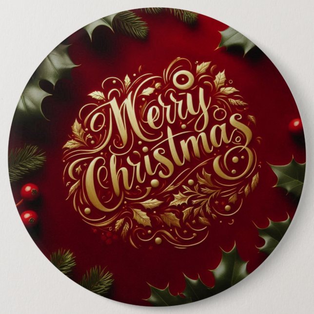 Merry Christmas greenery  6 Inch Round Button (Front)