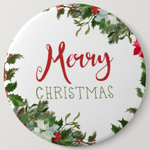 Merry Christmas greenery 6 Inch Round Button